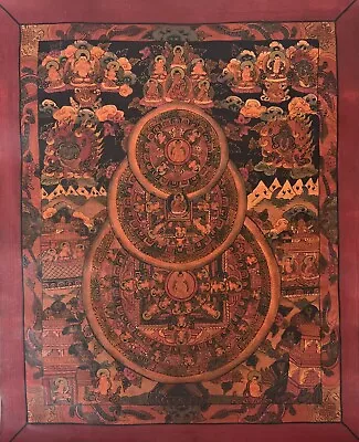 Wheel Of Life Big Circle Mandala Oil Varnished Original Tibetan Thangka Painting • $97.49