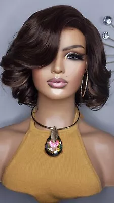 New Short Wavy Bob Style Full Cap Wig Womens Fashion Hair Brown Blonde Highlight • $39