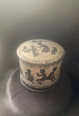 £9.99 • Buy Small Antique English Papier-mâché Powder Pot Silhouette Silver/black .Peter Pan