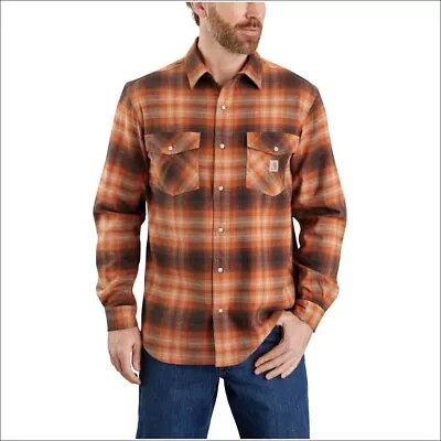 Men's Carhartt Midweight Flannel Long Sleeve Snap-Front Shirt-Size L (TW4449-M • $34.99