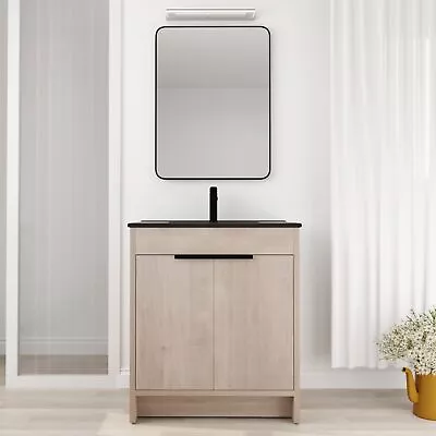 30 Freestanding Bathroom Vanity W/Black Ceramic Sink With Doors Plain Light Oak • $541.87