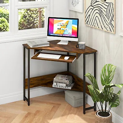 Triangle Small Space Study Desk Corner Computer Desk Office W/ Charging Station • $79.99