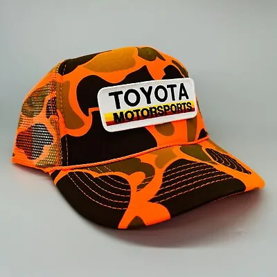 New Toyota Motorsports Orange Camo Hat 5 Panel High Crown Trucker Snapback • $25.95