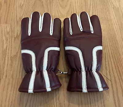 Vintage Women's Burgundy & White Vinyl Gloves Ladies Fits Sz. 7-7 1/2 • $8.99