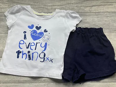 Mothercare Wonderful 2pc Slogan Short Set Baby Girls Clothing 6-9 Months🫐 • £3.99