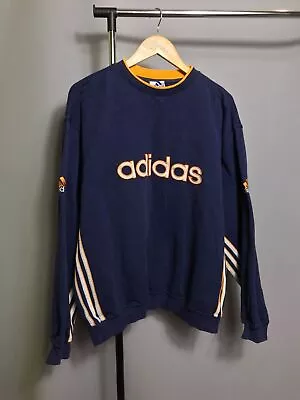 Adidas Logo Sport Blue Vintage Striped Sweatshirt Size L Crewneck • $120.22