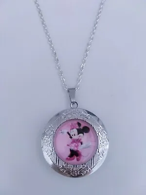 Disney Minnie Mouse Girls Fashion Jewelry Locket Necklace Chain • £7.50