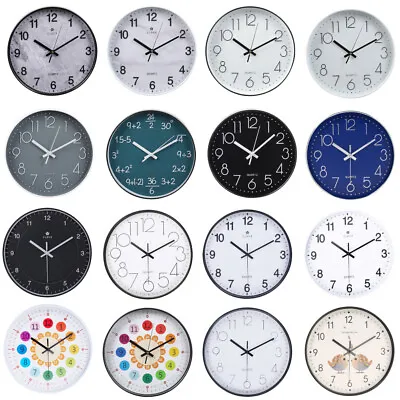 Round Wall Clock Bedroom Kitchen Clocks Quartz Sweep Movement Silent Non Ticking • £7.95