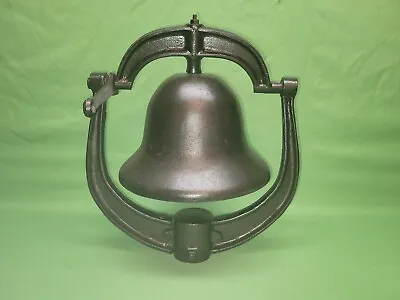 Vtg Antique Bronze Color Dinner School Bell W/Mount. 9 1/2  For A 2  Post • $99.99