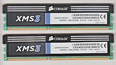 8GB Corsair XMS3 DDR3 RAM (2X4GB) 1600MHz  (CMX4GX3M2BA1600C9) Ver4.19 • £7.99