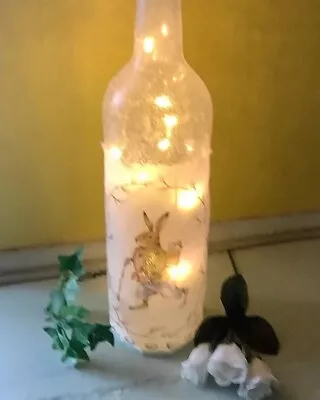 LED Light Up Decoupaged Handcrafted Rabbit Design Bottle Unique Gift • £6.99