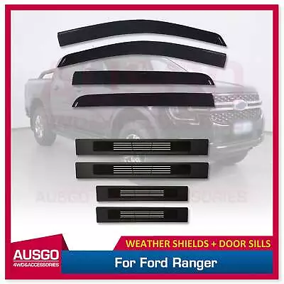 AUSGO Injection Weather Shields + BLACK Door Sill Protector For Ranger 2022+ • $125.11