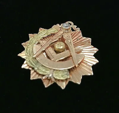 Masonic Free Masons 14k Yellow Gold Diamond (0.20 Ct) Pendant Charm - Circa 1913 • $1059.95
