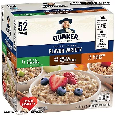 Quaker Oats Instant Oatmeal Variety Pack 52 Count FRESH!! SEALED ITEM!!  • $22.90