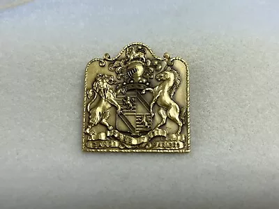 Coat Of Arms Heraldry Brooch / Pendant Lion & Horse Gold Metal • $24.95