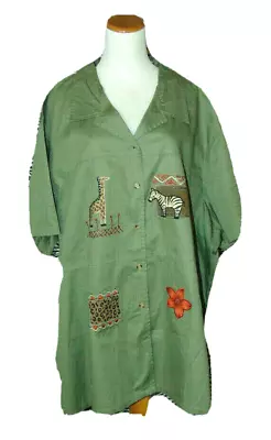 Women’s Victoria Jones Blouse Green Blouse Cotton Safari/Jungle Blouse Shirt~5X • $17