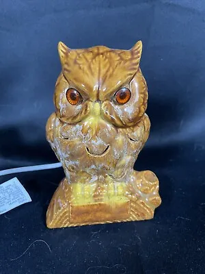 Vintage Owl Night Light Brown Owl With Red Eyes Electric Plug • $24.99