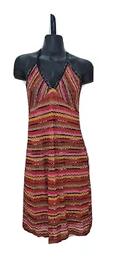 M Missoni Pink Brown Yellow Red Black Knit Stretchy Dress Size 44 US 6-8 Strappy • $149.99