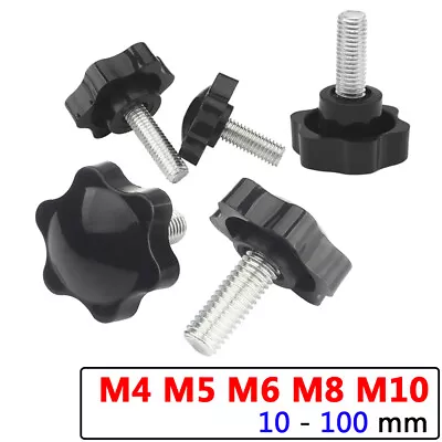 £1.91 • Buy M4 M5 M6 M8 M10 Thumb Screws Hand Knob Bolts Black Plastic Hexalobular Star Head