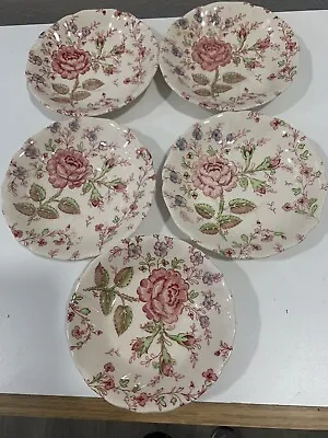 VTG Johnson Brothers Rose Chintz Pink England Saucers Set Of 4 &1 Berry Bowl • $7.88