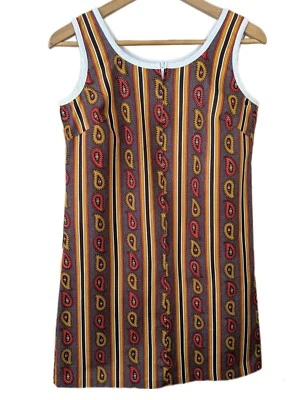 £36.95 • Buy 60s Vintage Mini Dress 8-10 S Paisley Cotton Zip Front Mod Gogo A-Line