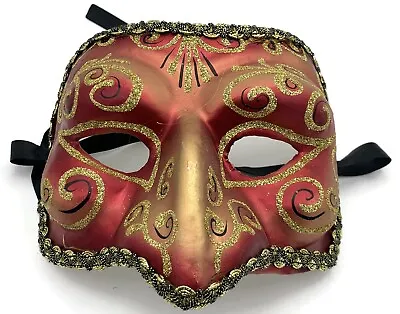 Venetian Mask Beak Glitter Masquerade Drama Red Mardi Gras Theatre Party Magic • $14.50