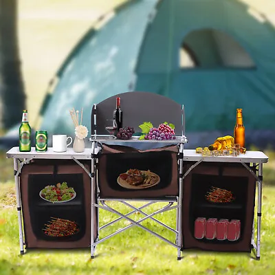 Folding Camping Table Camping Outdoor Picnic Table W/ Cabinet Portable Cooking • $76