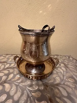 Vintage Gold Plated Ice Bucket With Tongs And Tray Floral Engravings • $29