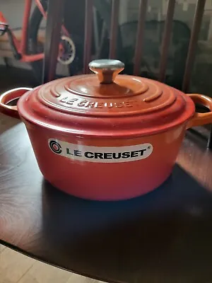 Le Creuset Cast Iron Round 22cm Size Casserole Pot Dutch Oven Volcanic Orange • £199.99