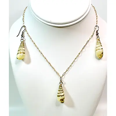 VTG Krementz 14k Yellow Gold Overlay Accented Seashell Necklace Earrings Set • $39.99