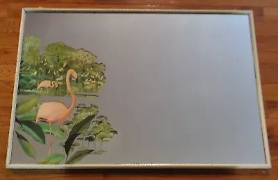 Vtg 40s/50's MCM Pink Flamingo Framed Mirror 31 X21  Wall Litho R. Stern Nice! • $199.95