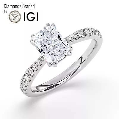 IGI 2 CT Solitaire Lab-Grown Radiant Diamond Engagement Ring 18K White Gold • £1534