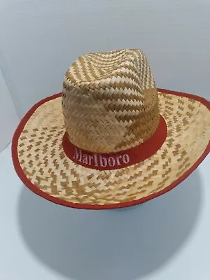 Vintage MARLBORO Cigarette Advertising Woven Straw Cowboy Hat RED Band Man Cave • $17.99