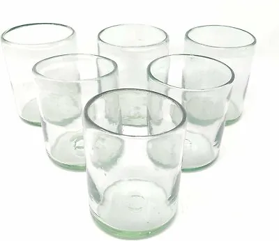 Hand Blown Mexican Drinking Glasses – Six Natural Clear Tumbler Glasses (10oz) • $46.99