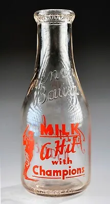 RARE! Vintage 1927 French Bauer  Babe Ruth Baseball  DAIRY Quart Milk Bottle #1 • $249.95