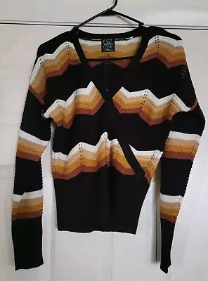 FCT With Love Womens Sweaters V Neck Long Sleeve Pullover Multi Color Stripe • $25.99