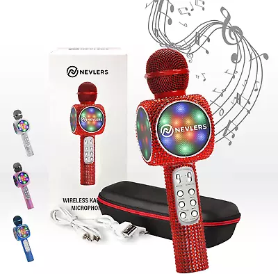 Red Bling Karaoke Microphone For Kids - Wireless Bluetooth Microphone With Speak • $25.96