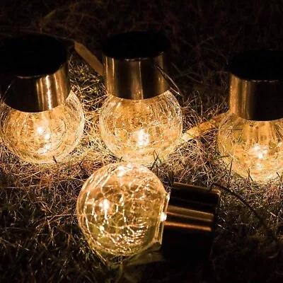 Solar Lights Glass Hanging Crackle Ball X 4 Mini Warm White SmokyBronze Garden   • £10.99