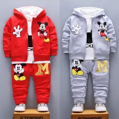 3pc Kid Baby Boy Girl Mickey Hoodie Coat+T Shirt+Pants Outfit Casual Clothes Set • $18.99