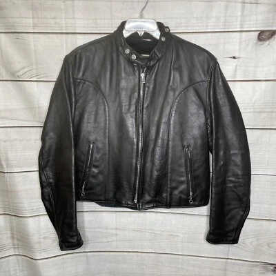 $399.80 • Buy Schott Leather Jacket Size 48 Black Cafe Lined Racer Motorcycle Biker VTG USA