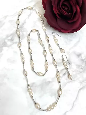 SET Japanese Akoya Pearl Necklace Saltwater 18k White Gold Silver Birthday Women • $299