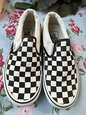 Vans Unisex Checkerboard Black Cream Slip On Skater Shoes Size Men 5 Women 6.5 • $40