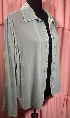 J Jill Women’s M Button Velvet Silk Top Blouse Aqua Blue Open Shirt Jacket • $28.70