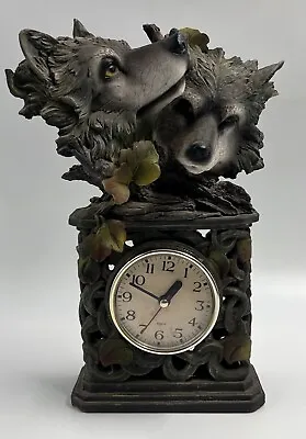 Vintage Wolf Wolves Mantle Desk Table Clock 11.5  Tall • $14.50