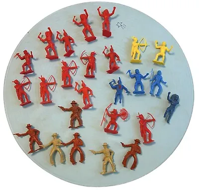 Lot Of 25 Vintage Plastic Western Cowboys And Indians Figures Toys Wild West • $9.95