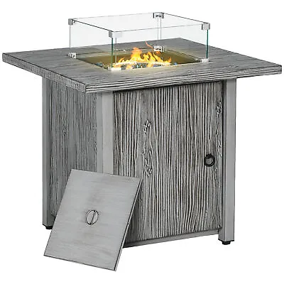 Outsunny Gas Fire Pit Table With 40000 BTU Burner Cover Glass Screen Grey • £169.99