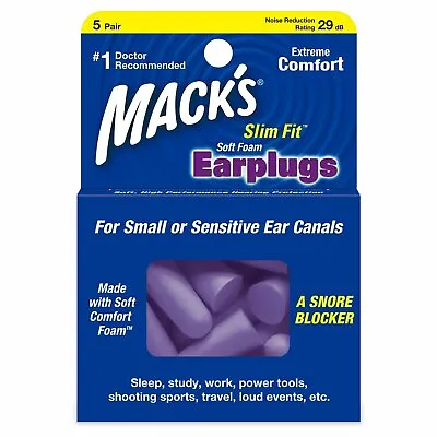 Mack's Slim Fit Soft Foam Comfort Earplugs For Small Sensitive Ear Canals 5 Pair • $8.12