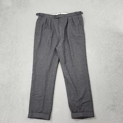 Vintage Paul Stuart Pants Mens Size 38 Gray Houndstooh Trouser Cuffed Wool Dress • $69.99