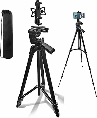 60  Extendable Camera Tripod W. Pan Head Handle/Bubble Level/Phone Holder • $19.99