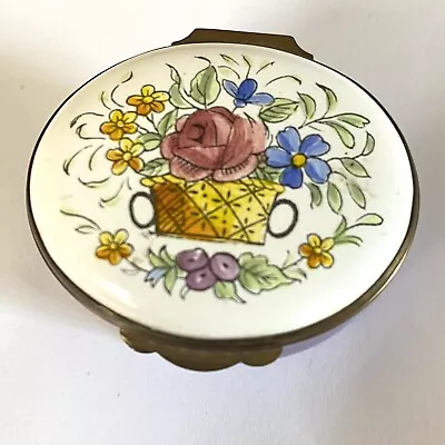 $29 • Buy Pretty Crummles England Enameled Pill Trinket Box Basket Of Flowers